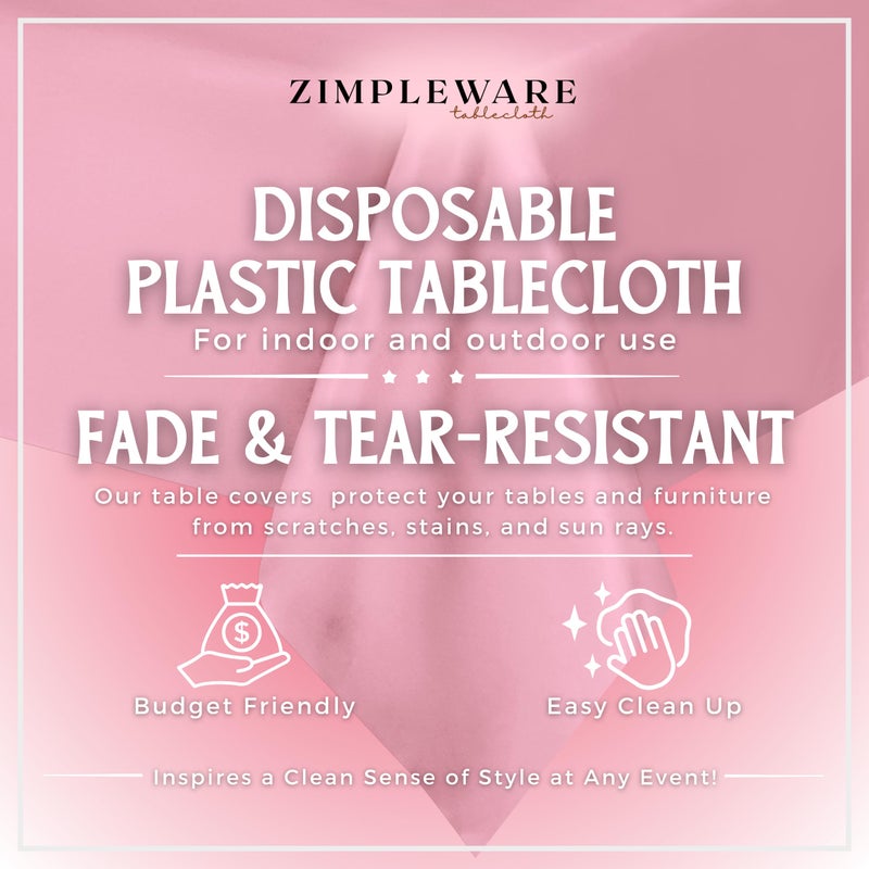 ZIMPLEWARE Premium Pink Plastic Table Cloth Disposable (6 Pk) Plastic Tablecloths for Rectangle Tables (54in x 108in) Party Table Cloths Disposable for 6ft to 8ft Rectangle Tables - Image 2